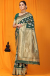 Dark green color kanchipuram handloom silk saree with zari work