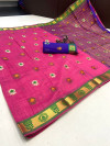 Pink color soft cotton saree with zari weaving work