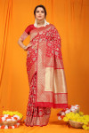 Red color kanchipuram silk saree with  zari weaving work