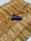 Beige color dola silk saree with printed work