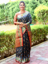 Gray color soft banarsi silk saree with zari weaving work