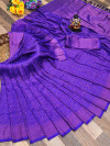 Royal blue color soft fancy silk saree with golden zari weaving work