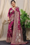 Dark magenta color kanchipuram silk saree with zari weaving work