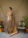Gray color patola silk saree with zari weaving work