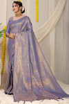 Gray color soft fancy silk saree with golden zari weaving work