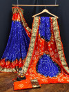 Multi color pure hand bandhej bandhej saree with zari weaving work