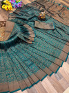 Rama green color soft fancy silk saree with golden zari weaving work