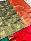 Dark green color rich banarasi silk saree with zari weaving work