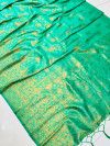 Green color soft fancy silk saree with golden zari weaving work