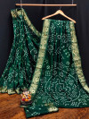 Dark green color pure hand bandhej bandhani saree with zari weaving work
