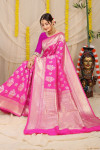 Pink color kanchipuram handloom silk saree with zari work