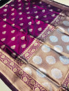 Dark magenta color kanchipuram silk saree with golden zari weaving work