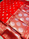 Red color kanchipuram silk saree with golden zari weaving work