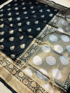 Black color kanchipuram silk saree with golden zari weaving work