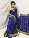 Navy blue color soft bandhej silk saree with printed work