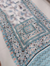 White and sky blue color soft cotton saree with printed work