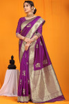 Wine color kanchipurm silk handloom saree with zari woven work