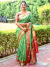 Parrot green color soft banarsi silk saree with zari weaving work