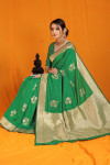 Green color kanchipurm silk saree with zari woven work