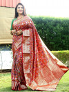 Red color patola silk saree with zari weaving work