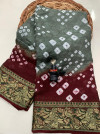 Gray and maroon color hand bandhej bandhani silk saree with zari weaving work
