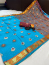 Sky blue color soft cotton saree with zari weaving work