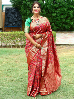 red color patola silk saree with zari weaving work
