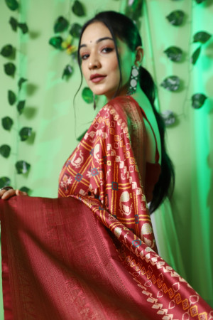 Magenta color patola silk saree with digital printed work
