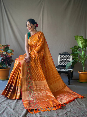 Mustard yellow color pure silk saree with zari weaving work