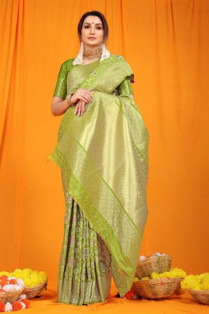 Mehndi green color kanchipuram silk saree with  zari weaving work
