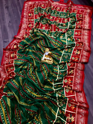 Green color soft dola silk saree with printed work