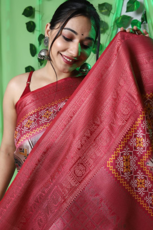 Off white color patola silk saree with digital printed work