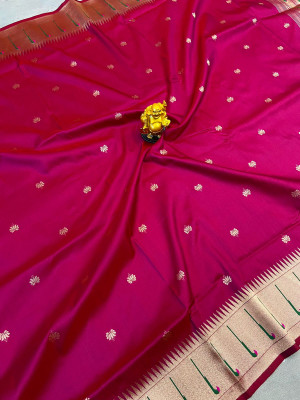 magenta color paithani silk saree with zari weaving work