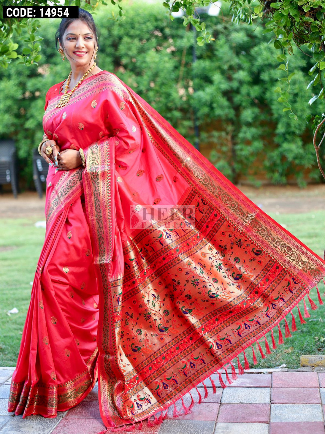 Gajari color paithani silk saree with zari weaving work