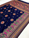 Navy blue color banarasi silk saree with woven design