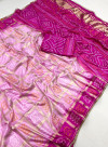 Lavender and pink color soft viscose silk saree with bandhani woven pallu