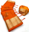 Orange color organza silk saree with digital printed work
