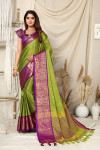 Mahendi green color soft cotton silk saree with woven design