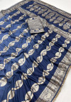 Gray color soft muslin silk saree with zari weaving work