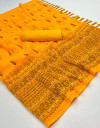 Yellow color soft georgette saree with foil printed work