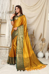 Mustard yellow color soft cotton silk saree with woven design