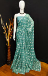 Sea green color simar silk saree with printed work