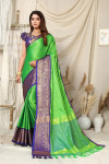 Parrot green color soft cotton silk saree with woven design