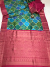 Multi color lichi silk saree with printed work