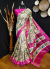 Rani pink color tussar silk saree with kalamkari printed design