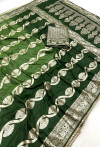 Bottle green color soft muslin silk saree with zari weaving work