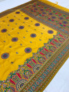 Light yellow color banarasi silk saree with woven design