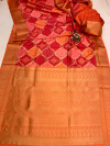 Orange color lichi silk saree with printed work