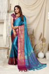 Firoji color soft cotton silk saree with woven design