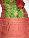 Green color lichi silk saree with printed work